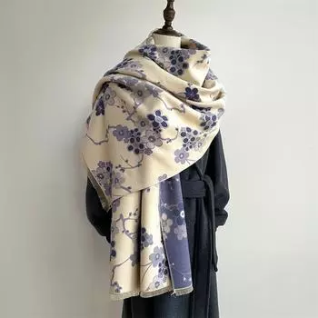 2024 Осень/Зима Новый Цвет Блок Имитация Кашемира Женская Шаль С Кисточками Утолщенный Теплый Двусторонний Жаккардовый Шерстяной Шарф 190x65cm розовый