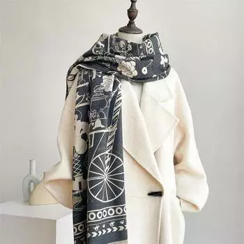 2024 Осень/Зима Новый Цвет Блок Имитация Кашемира Женская Шаль С Кисточками Утолщенный Теплый Двусторонний Жаккардовый Шерстяной Шарф 190x65cm