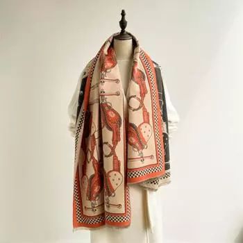 2024 Осень/Зима Новый Цвет Блок Имитация Кашемира Женская Шаль С Кисточками Утолщенный Теплый Двусторонний Жаккардовый Шерстяной Шарф 190x65cm красный