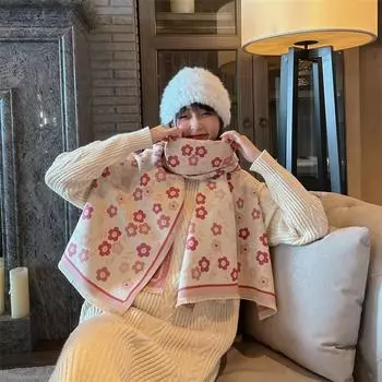 2024 Осень/Зима Новый Цвет Блок Имитация Кашемира Женская Шаль С Кисточками Утолщенный Теплый Двусторонний Жаккардовый Шерстяной Шарф 180x65cm