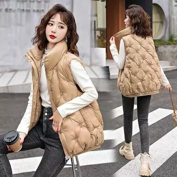 2024 осень-зима новый дизайн ромбовидный пуховый хлопковый жилет женский однотонный жилет без рукавов с капюшоном на завязках куртка M белый