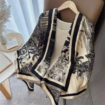 2024 Осень/Зима Новый Имитация Кашемира Внешний Теплый Офисный Универсальный Удлиненный Толстый Шарф Кондиционер Комната Шаль для Женщин 185X65cm чёрный