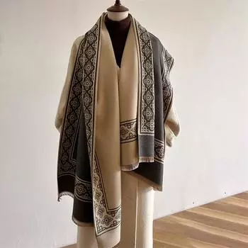 2024 Осень/Зима Новый Имитация Кашемира Внешний Теплый Офисный Универсальный Удлиненный Толстый Шарф Кондиционер Комната Шаль для Женщин 185x65cm чёрный