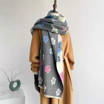 2024 Осень/Зима Новый Имитация Кашемира Внешний Теплый Офисный Универсальный Удлиненный Толстый Шарф Кондиционер Комната Шаль для Женщин 180x65cm чёрный