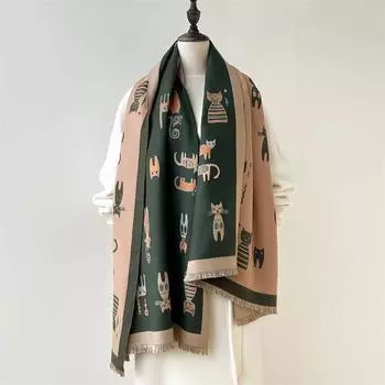 2024 Осень/Зима Новый Имитация Кашемира Внешний Теплый Офисный Универсальный Удлиненный Толстый Шарф Кондиционер Комната Шаль для Женщин 185x65cm зелёный