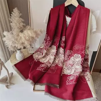 2024 Осень/Зима Новый Имитация Кашемира Внешний Теплый Офисный Универсальный Удлиненный Толстый Шарф Кондиционер Комната Шаль для Женщин 185X65cm красный