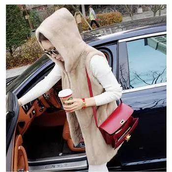 2024 осень-зима новый искусственный мех кролика Рекс женский жилет с капюшоном и хлопковым термомеховым жилетом S