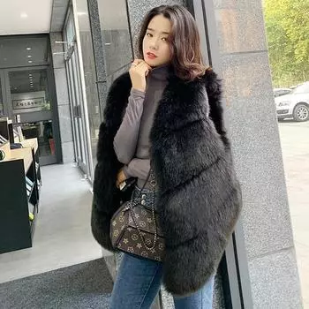 2024 осень-зима новый искусственный меховой жилет женский жилет средней и длинной длины из искусственного меха лисы приталенный жилет куртка Mao Mao S абрикосовый