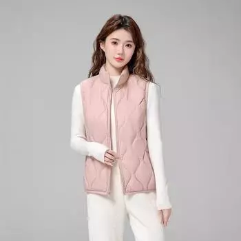 2024 осень-зима новый короткий жилет из белого утиного пуха женский легкий и тонкий воротник-стойка с подкладкой куртка M