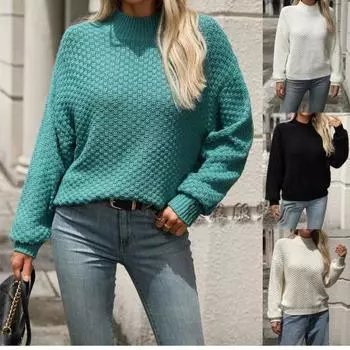 2024 Осень/Зима Новый Маленький Высокий Воротник Однотонный Трикотажный Свитер С Капюшоном В Пригородном Стиле Длинный Рукав Свитер Для Женщин S белый