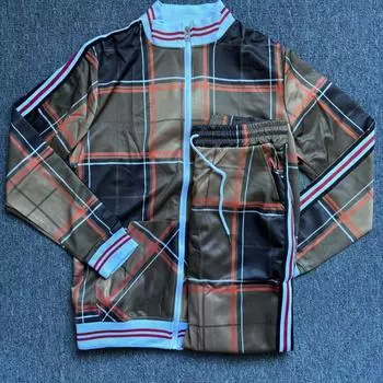 2024 осень/зима, новый модный повседневный комплект для мужчин, модное пальто в европейском и американском стиле в клетку, спортивные брюки с утолщенным бархатом M