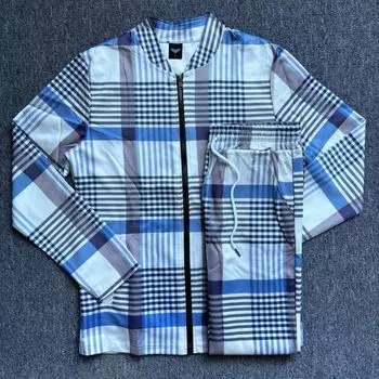 2024 Осень/Зима, новый модный тренд, повседневный комплект, мужское модное пальто в европейском и американском стиле в клетку, спортивные длинные брюки, утолщенные M