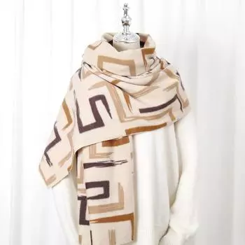 2024 Осень/Зима Новый Напечатанный Кашемир Как Длинный Шарф Шаль Женский Теплый Шарф Шаль Утолщенный Бархатом 82*180cm чёрный