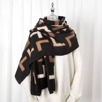 2024 Осень/Зима Новый Напечатанный Кашемир Как Длинный Шарф Шаль Женский Теплый Шарф Шаль Утолщенный Бархатом 82*180cm чёрный