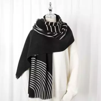 2024 Осень/Зима Новый Напечатанный Кашемир Как Длинный Шарф Шаль Женский Теплый Шарф Шаль Утолщенный Бархатом 82*180cm чёрный