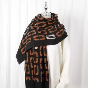 2024 Осень/Зима Новый Напечатанный Кашемир Как Длинный Шарф Шаль Женский Теплый Шарф Шаль Утолщенный Бархатом 82*180cm чёрный