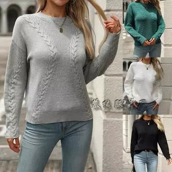 2024 Осень/Зима Новый Однотонный Свободный Универсальный Вязаный Свитер С Длинным Рукавом Витой Веревки Пригородный Свитер С Капюшоном Для Женщин S белый