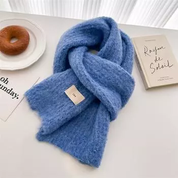 2024 Осень/Зима Новый Простой Однотонный Шерстяной Вязаный Шарф Универсальный Теплый Шаль Средней Длины Для Женщин 174x25cm