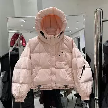 2024 осень-зима новый пуховик женский супер короткий с капюшоном утолщенный свободный маленький модный теплый белый пуховик S recommends within 60 kg