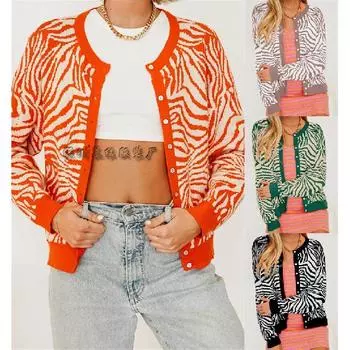 2024 Осень/Зима Новый Вязаный Кардиган Европейский И Американский Круглый Вырез Женский Вязаный Свитер Женский Свитер S хаки