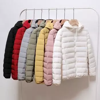 2024 осень-зима новый женский модный легкий и тонкий пуховик с капюшоном бесшовный большой размер короткий пуховик S белый