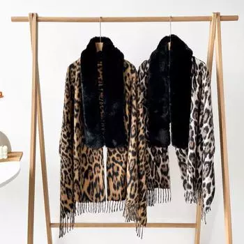 2024 Осень/Зима Новый женский шарф из лисьего меха, имитация кашемира, шарф с леопардовым узором, высококачественная универсальная теплая шаль 190*65cm