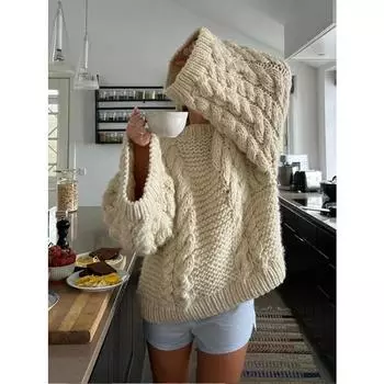 2024 Осень Зима Оверсайз Трикотажный Пуловер Женский Повседневный Ленивый Круглый Вырез Вязаный Однотонный Свитер Женский Свободные Рукава Трикотаж Леди S
