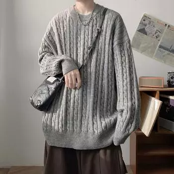 2024 Осень Зима Персонализированный Цветной Хип-Хоп Свитер Мужской Спортивный Пуловер Корейский Харадзюку Винтаж Свитера Мужские Мягкие Теплые Джемперы XL чёрный