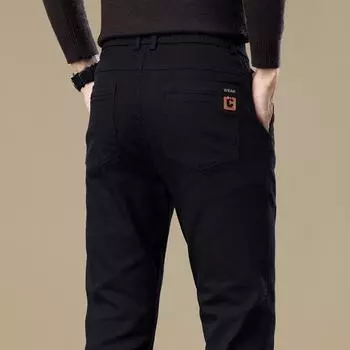 2024 Осень/Зима Плотные мужские повседневные брюки Легкие деловые брюки средней длины с высокой талией Не глажка Прямые деловые повседневные брюки 28 чёрный