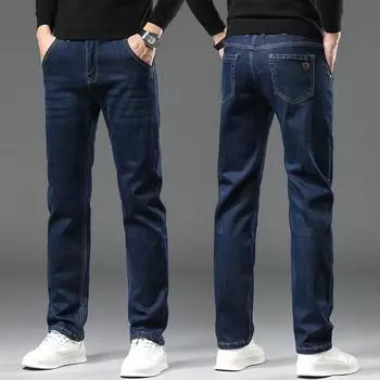 2024 Осень/Зима Плюшевые Джинсы Мужские Свободные Прямые Стрейч Мужские Толстые Теплые Длинные Брюки 34
