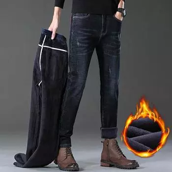 2024 Осень/Зима Плюшевые Толстые Джинсы Мужские Молодежные Корейские Модели Узкие Эластичные Теплые Длинные Брюки 28