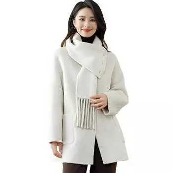 2024 осень-зима пожилой темперамент дизайнерский шарф комплект из двух предметов женское двухстороннее шерстяное пальто женская одежда S