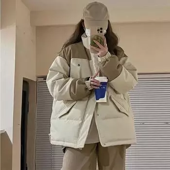 2024 Осень Зима Пуховик Хлопок Пальто Женская стойка Парки Свободный Утолщение Дизайн Чувство Женщины Студенты Корейская Верхняя Одежда S хаки