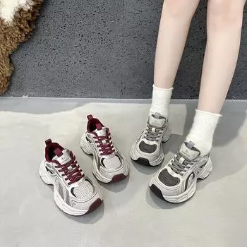 2024 Осень/Зима Ретро Папины Туфли, Толстая Подошва, Бархатная Подкладка, Красные Двойные Шнурки, Дышащие Женские Кроссовки 39