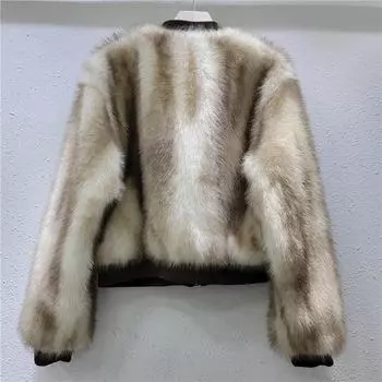 2024 осень-зима ретро-стиль Гонконга с круглым вырезом, свободное серое кофейное цветное теплое повседневное короткое пальто с мехом для женщин One size