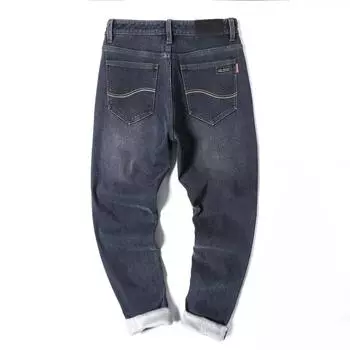 2024 Осень/Зима Синий Мягкий Хлопковый Джинсовый Джинсовый Брюки Средней Талии Прямые Брюки Микро Эластичные Повседневные Вымытые Джинсы 28 индиго