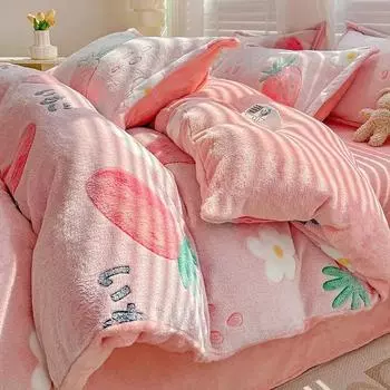 2024 Осень/Зима Снежинка Флис Односпальный пододеяльник Новый Утолщенный Теплый Молочный Флисовый Чехол Напечатанный Мультфильм 150x200 200x230 Постельное белье 48x74cm 2 pillowcase
