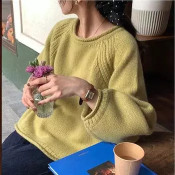 2024 Осень Зима Свитер Женский О-образный вырез Повседневный свободный длинный рукав Пуловер Женский корейский Y2K Верхний трикотаж Трендовые свитера One Size