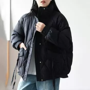 2024 осень-зима теплая ромбовидная куртка большого размера с воротником-стойкой женская с бахромой из белого утиного пуха толстое зимнее пальто One size фиолетовый