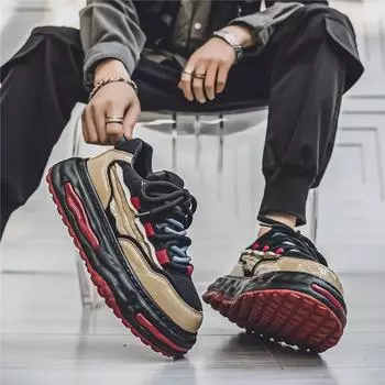 2024 Осень/Зима Трендовые Мужские Удобные Кроссовки для Папы: Модная, повседневная и спортивная обувь на толстой подошве. US 7 оранжевый/чёрный