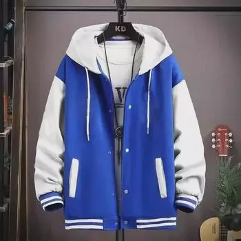 2024 Осень/Зима Трендовый Подростковый Бейсбольный Кардиган С Капюшоном Свитер L чёрный