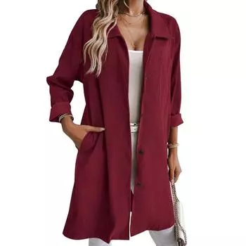 2024 Осень-Зима Вельветовая куртка с длинным рукавом и лацканами в винтажном стиле для женщин средней длины XXL