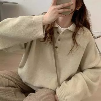 2024 Осень Зима Водолазка Джемперы Трикотажная женская одежда Однотонные Базовые Длинные рукава Модные пуговицы Свободные Повседневные свитера S абрикосовый