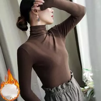 2024 Осень Зима Водолазка Повседневные Тонкие Футболки Женские Длинные Рукава Футболки Женские Пуловеры Y2k Одежда Мягкие Утолщенные Теплые Топы M