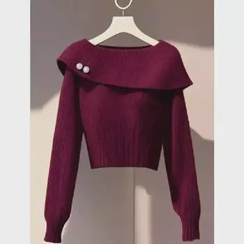 2024 Осень/Зима Высококачественный вязаный свитер в стиле черного чая - Облегающий крой One Size Only