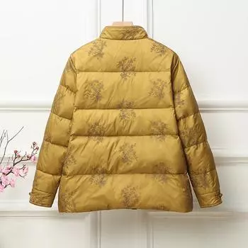 2024 осень-зима вышитый ретро пуховик женский короткий легкий стоячий воротник пуховик с китайской пряжкой M чёрный