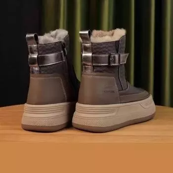 2024 осень-зима высокие зимние сапоги женские бархатные теплые на платформе короткие сапоги Martin для мам пушистые хлопковые туфли 35 хаки