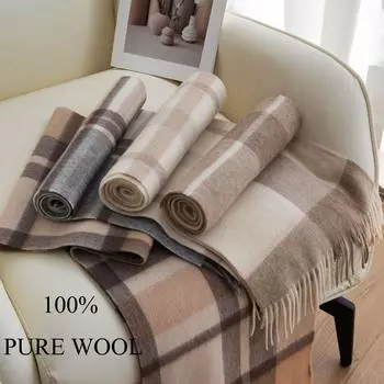 2024 Осень/Зима Женская 100% Шерсть Утолщенная Клетчатая Роскошная Универсальная Модная Теплая Удобная Шаль Для Шеи 160*30+2*8cm