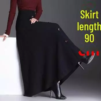2024 Осень/Зима Женская плотная трикотажная юбка А-силуэта с плиссировкой, длинная - Доступны размеры Plus S (recommended for 80-95 lbs)