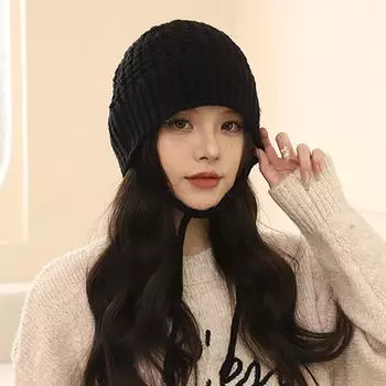 2024 Осень/Зима Женская Шапка с большой головой и поясом, связанная из шерсти для тепла и мягкости, защита ушей, шапка на ремне one size